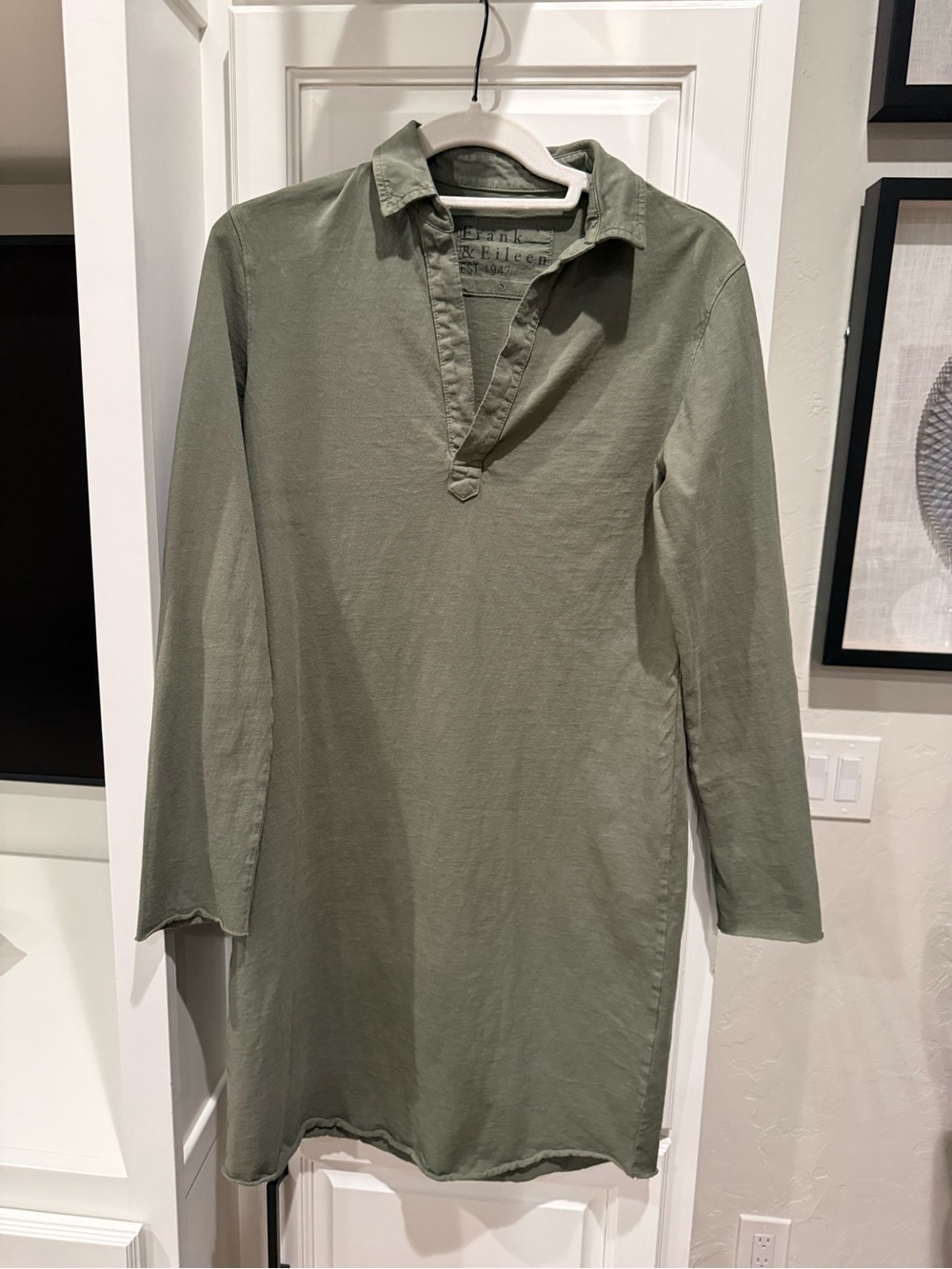 Men's Olive Green Long-Sleeve Polo Tunic Shirt